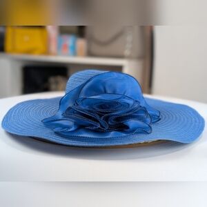 Elegant Blue Wide-Brim Hat
